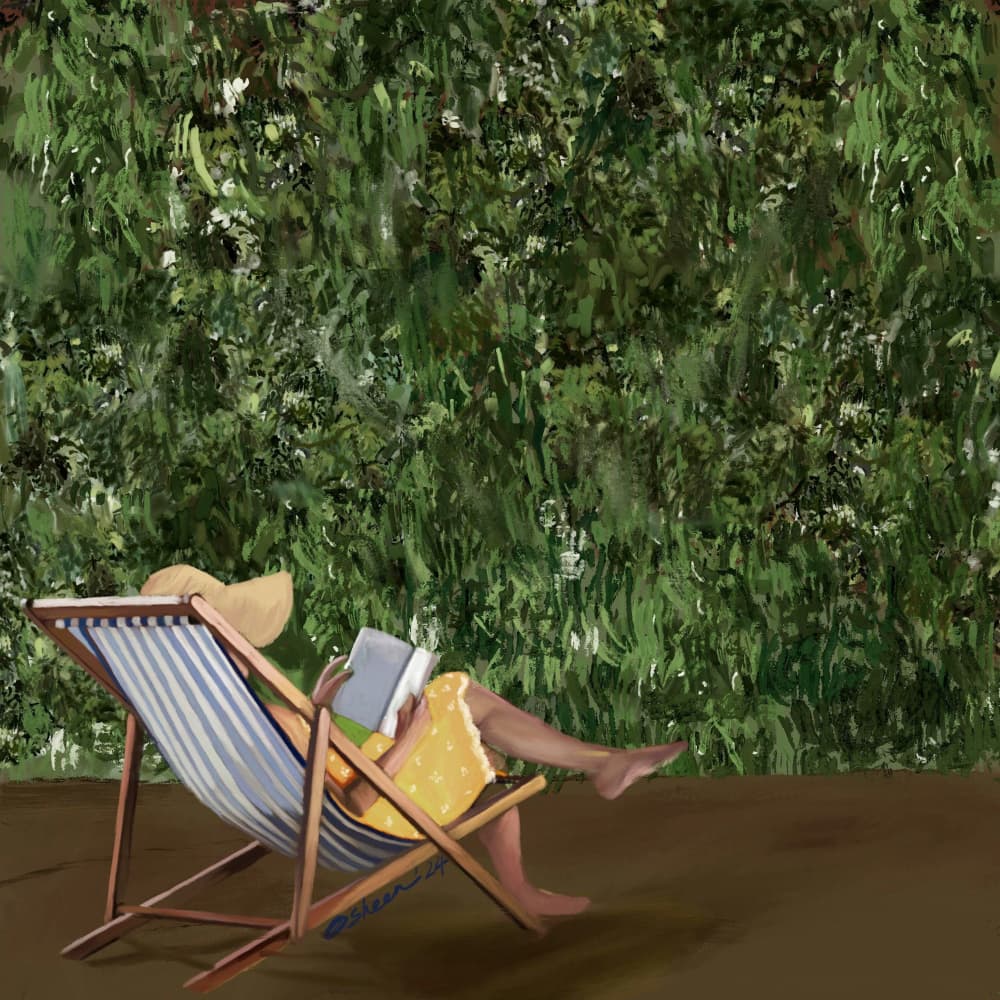 Reading In The Garden by Osheensgallery — canvas wall art