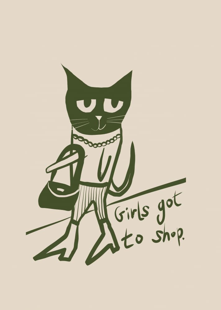 Sassy Shopping Cat by Sharyn Bursic — canvas wall art