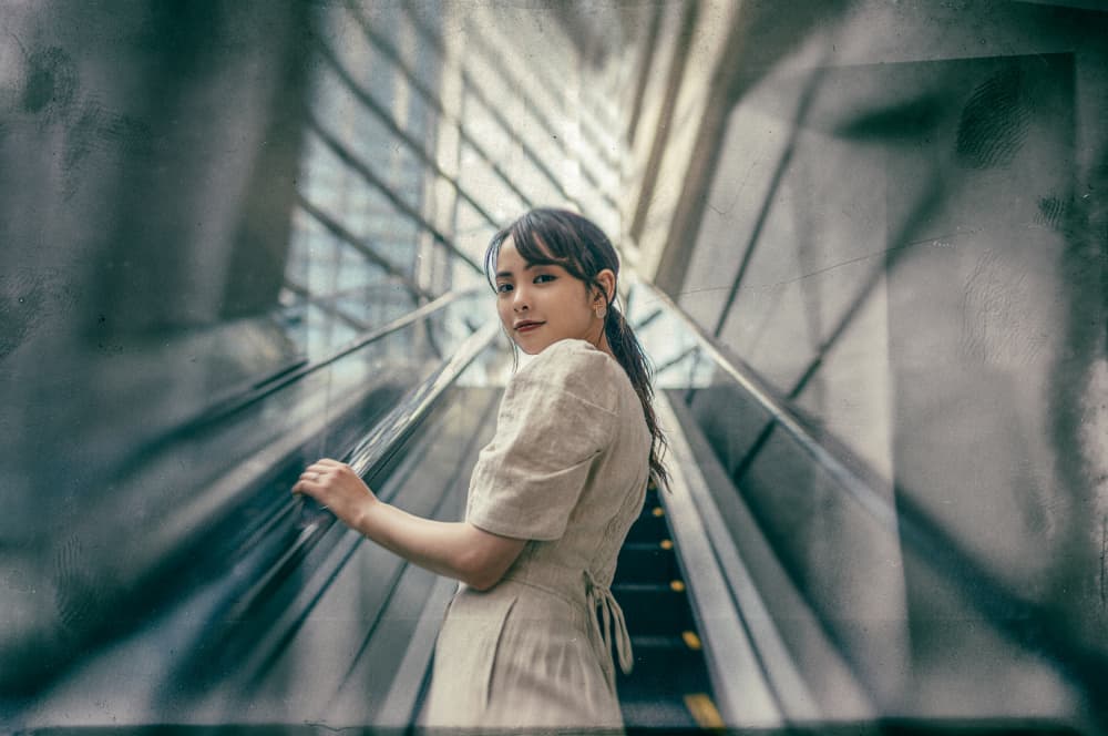 Stylish City Escalator by Yuzo Fujii — canvas wall art
