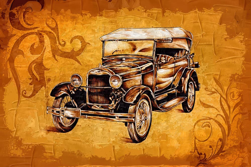 Vintage Car Illustration by Rafal Kulik — canvas wall art
