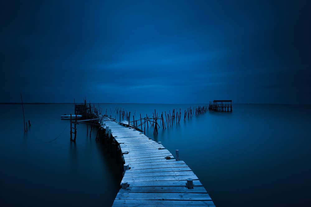 Blue Pier Twilight by Miguel Moreno — canvas wall art