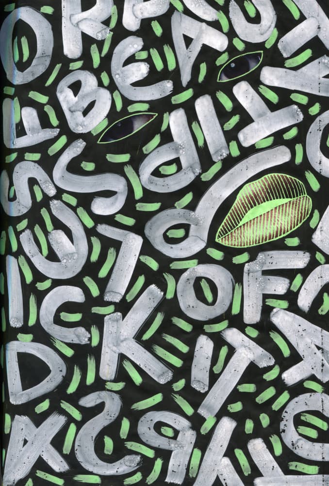 Green Lips and Letters by Naomi Vona — canvas wall art