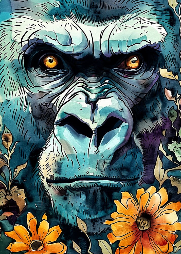 Majestic Blue Gorilla by Justyna Jaszke — canvas wall art