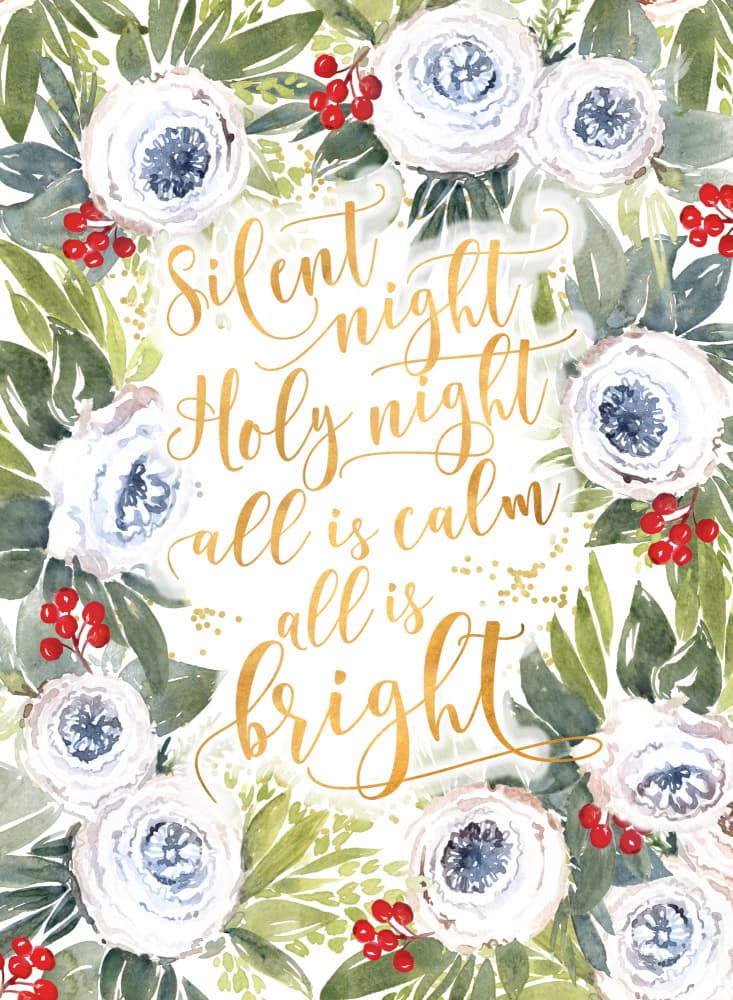 Silent night roses and holiday berries by Rosana Laiz Blursbyai — canvas wall art