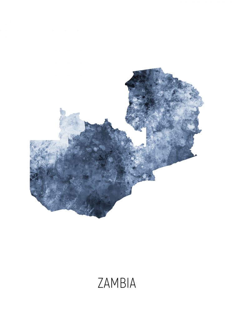 Zambia Abstract Map by Michael Tompsett — canvas wall art