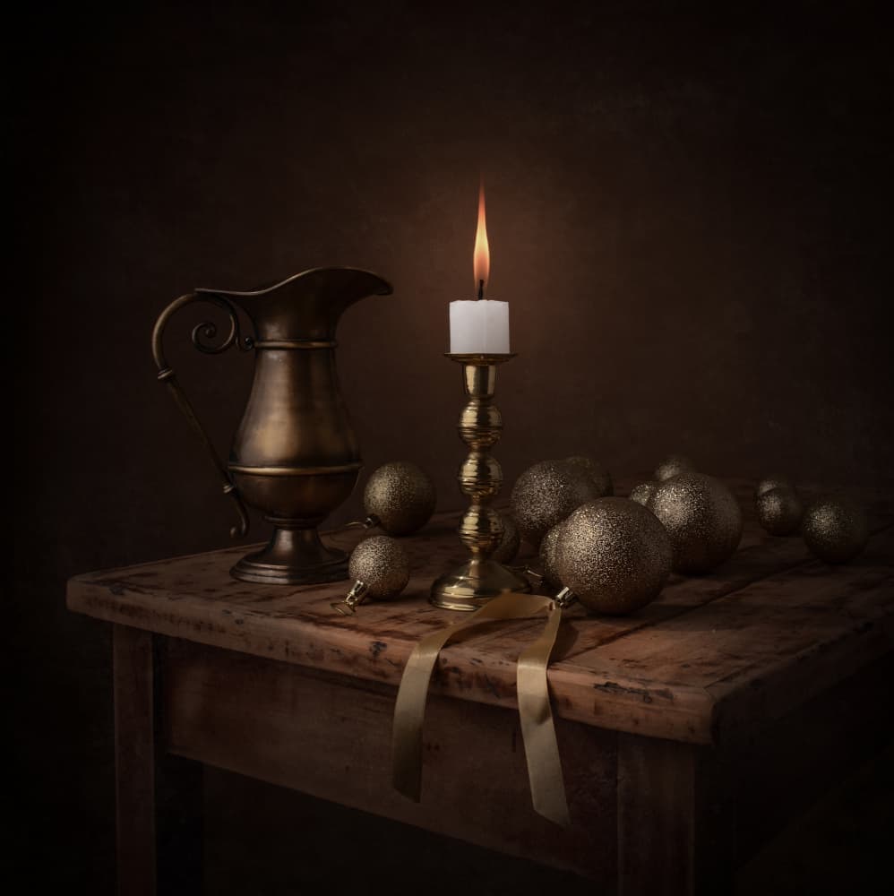 Golden Candlelight Still Life by Margareth Perfoncio — canvas wall art