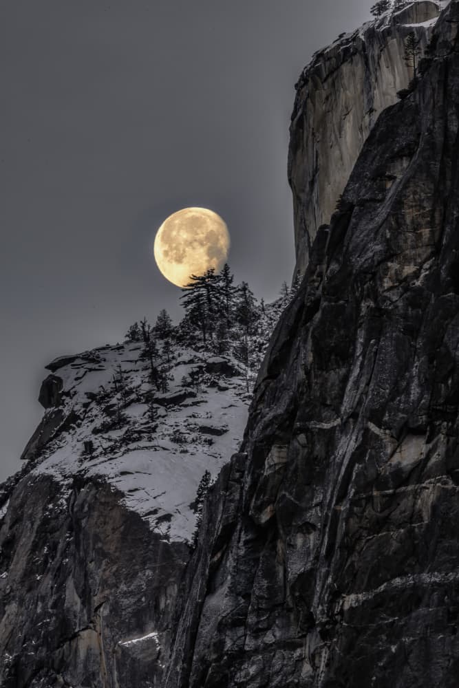 Snowy Mountain Moonrise by Jenny Qiu — canvas wall art