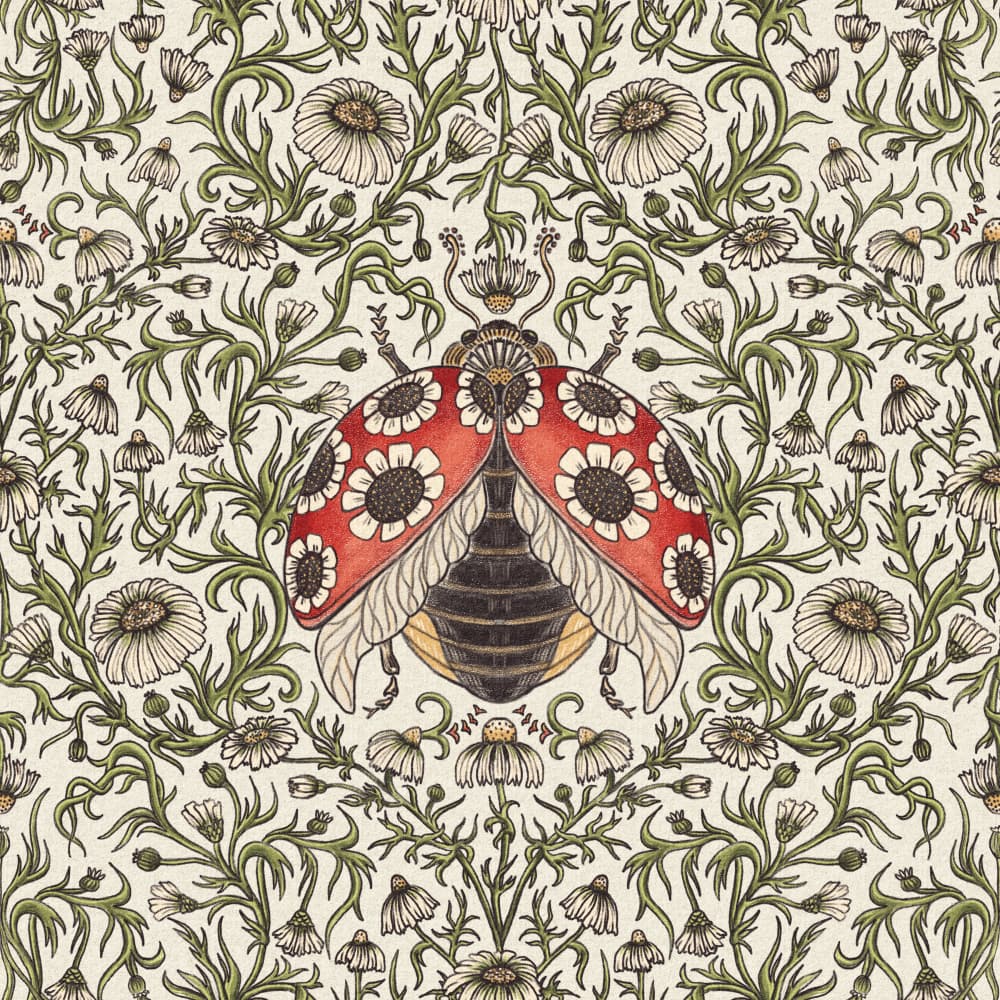 Ladybug Garden Pattern by Olena Kovalova — canvas wall art
