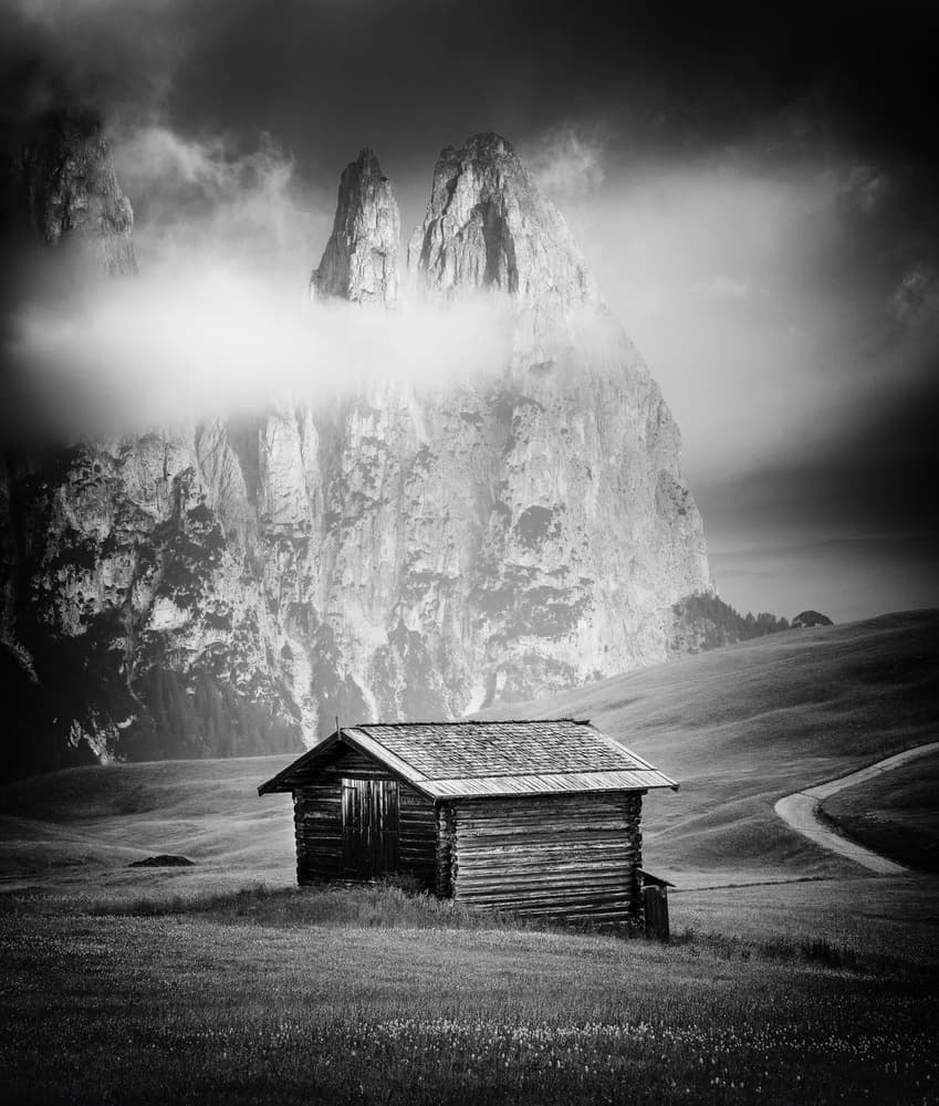 Misty Mountain Cabin by Ales Krivec — canvas wall art