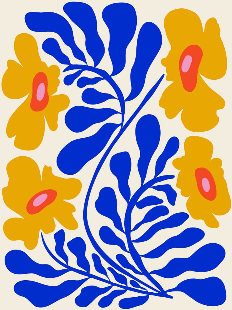 Vibrant Blue Yellow Flowers by Miho Art Studio — canvas wall art