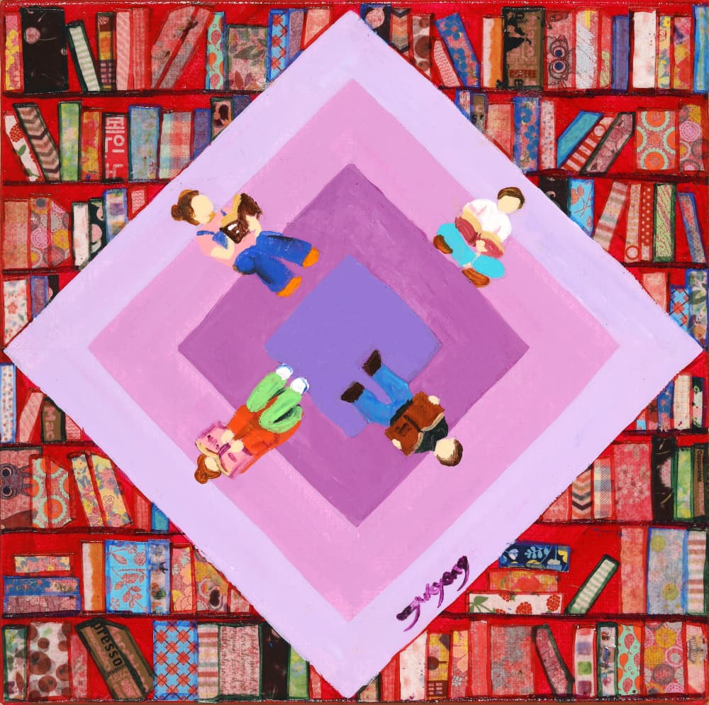 Cozy Library Readers by Jukyong Park — canvas wall art