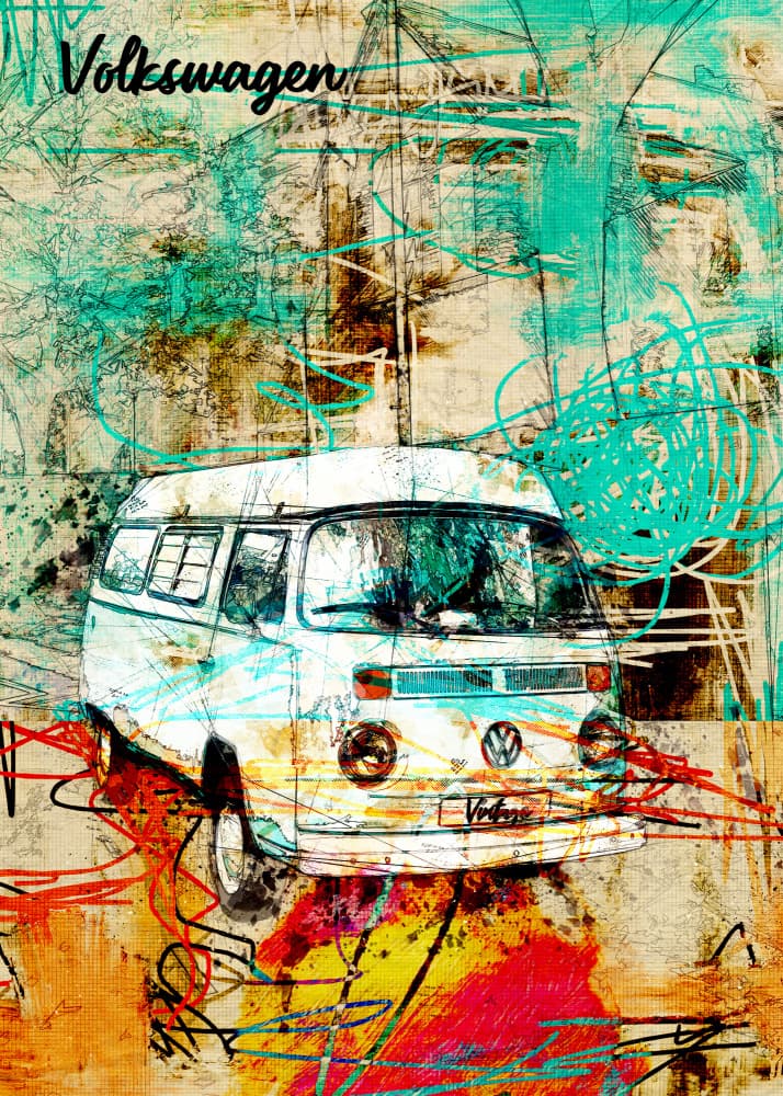 Abstract Retro Van by Lembayung senja studio [Vintage Poster] — canvas wall art