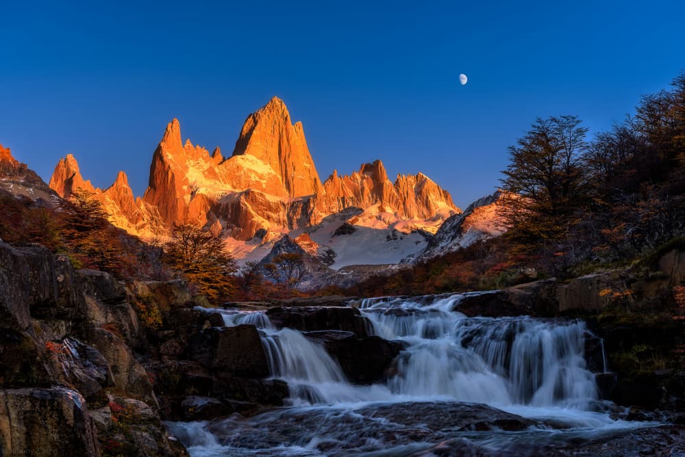 Patagonia Autumn Waterfall by Johnny Zhang — canvas wall art