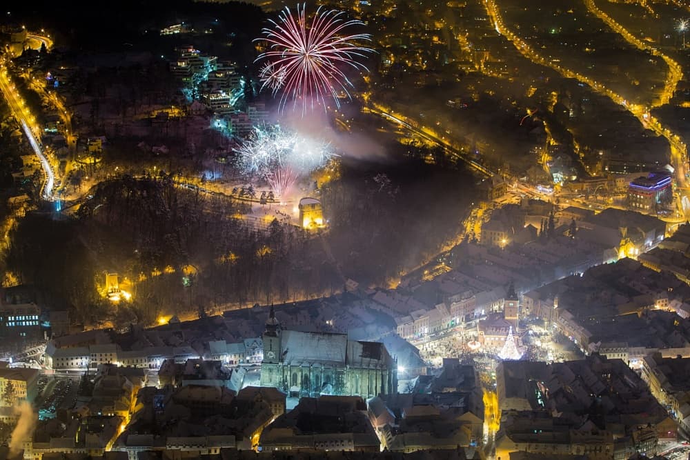 Snowy City Celebration by ATTILA SZABO — canvas wall art