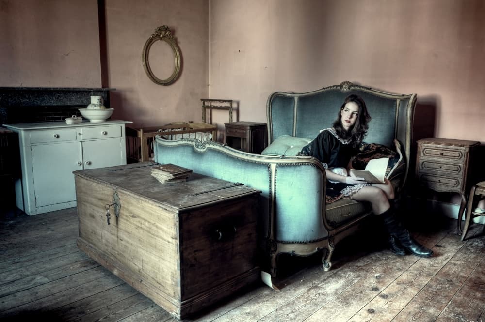 Pensive Reader Vintage Room by Monika Vanhercke — canvas wall art
