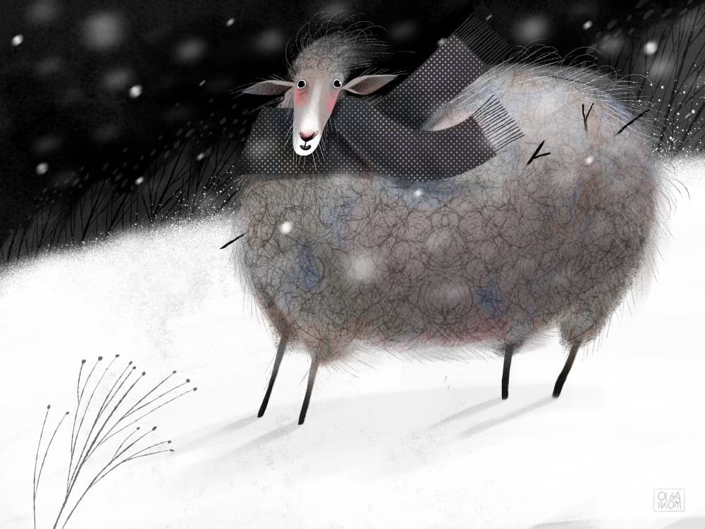 Cozy Winter Sheep by Olga Skomorokhova — canvas wall art