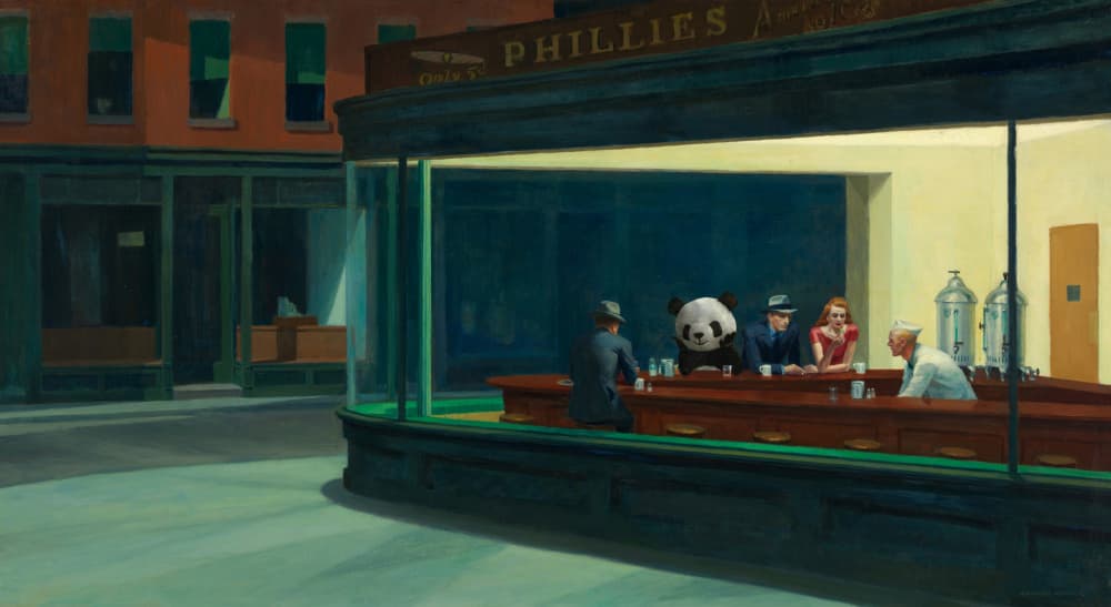 Panda At The Diner by thomas chedeville — canvas wall art