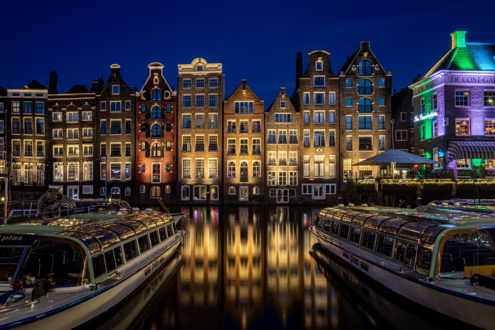 Amsterdam Canal Lights by Genadijs Ze — canvas wall art