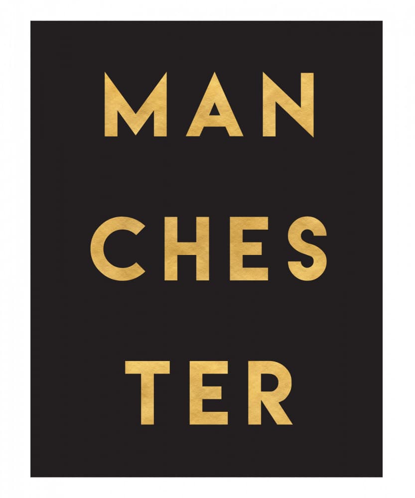 Golden Manchester Text by Emiliano Deificus — canvas wall art