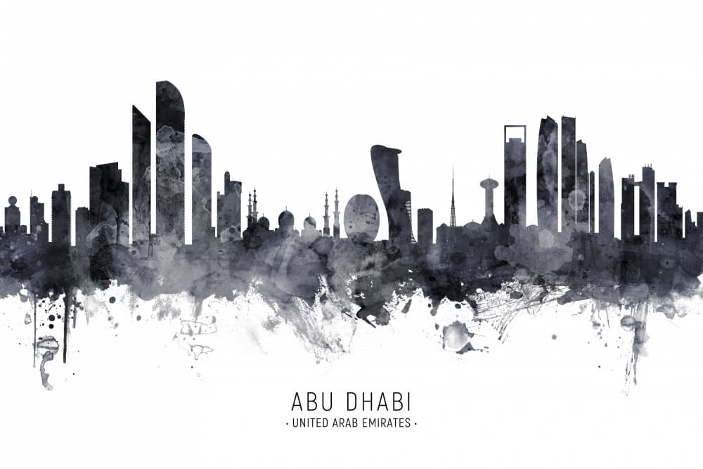 Abu Dhabi Skyline Watercolor by Michael Tompsett — canvas wall art