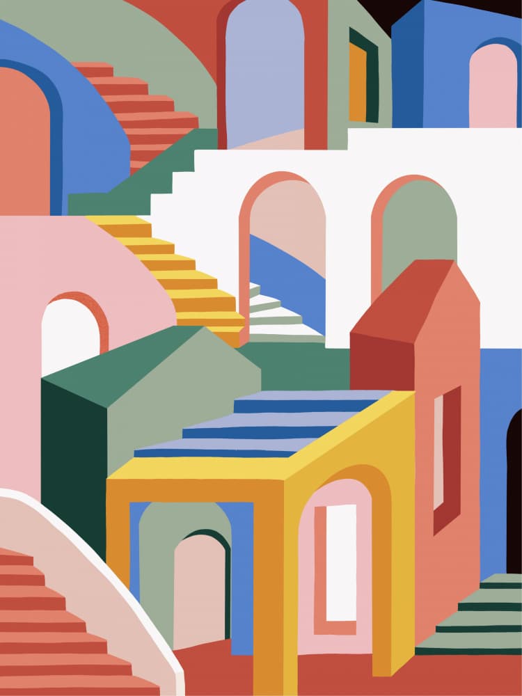 Vibrant Architectural Maze by Ceyda Alasar — canvas wall art