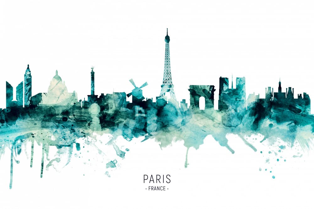 Watercolor Paris Cityscape by Michael Tompsett — canvas wall art