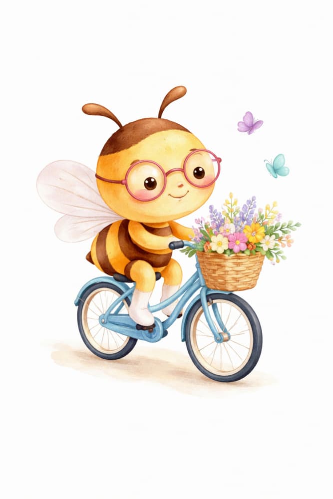 Cute Bee Bike Ride by Anda Bieza — canvas wall art