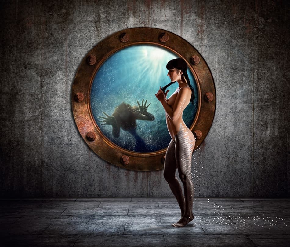 Dark Mermaid Porthole by Dmitry Frizel — canvas wall art