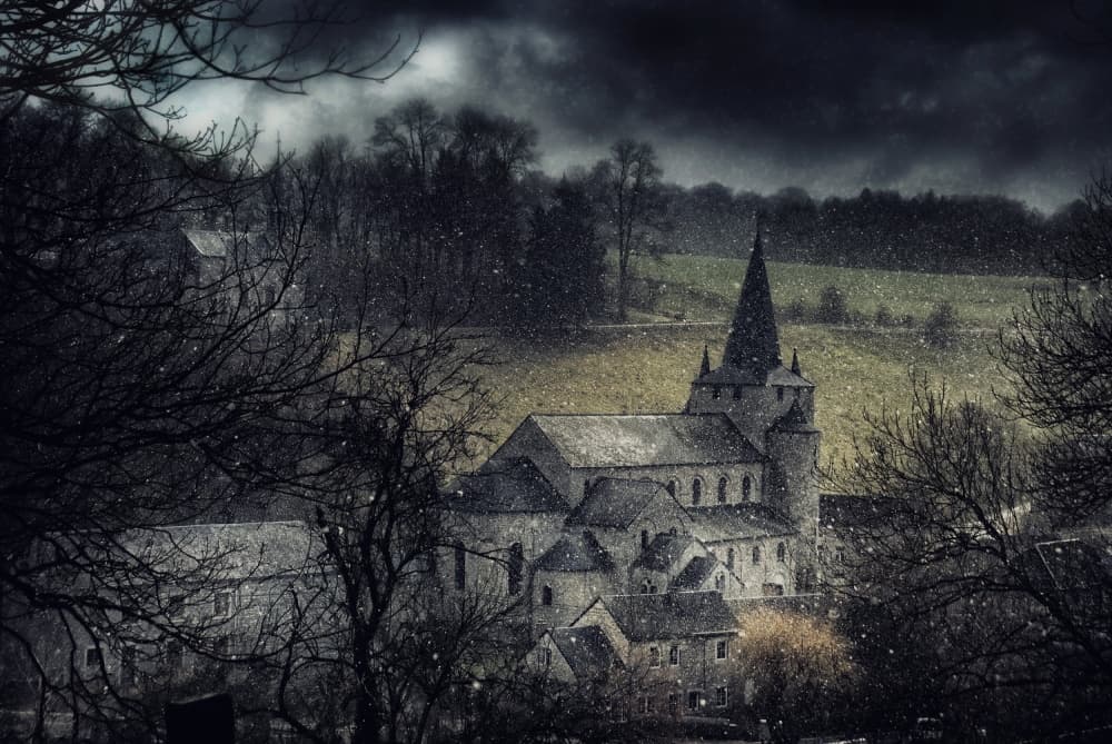 Snowy Village Church by Piet Flour — canvas wall art