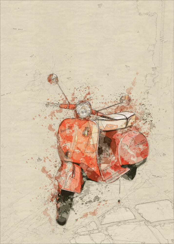 Vintage Red Vespa Art by Lembayung senja studio [Vintage Poster] — canvas wall art