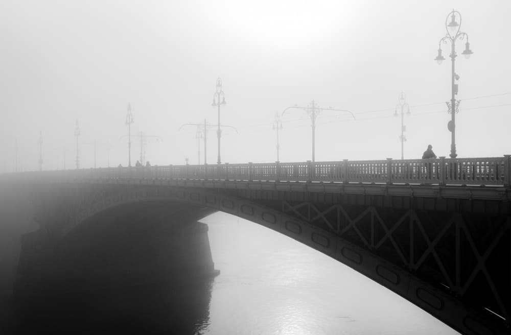 Foggy Bridge Silhouettes by Kelemen Sándor — canvas wall art