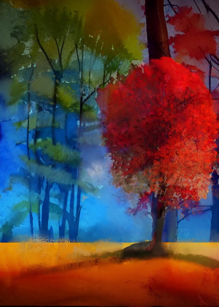 Red Tree Blue Forest by Ruth Day — canvas wall art