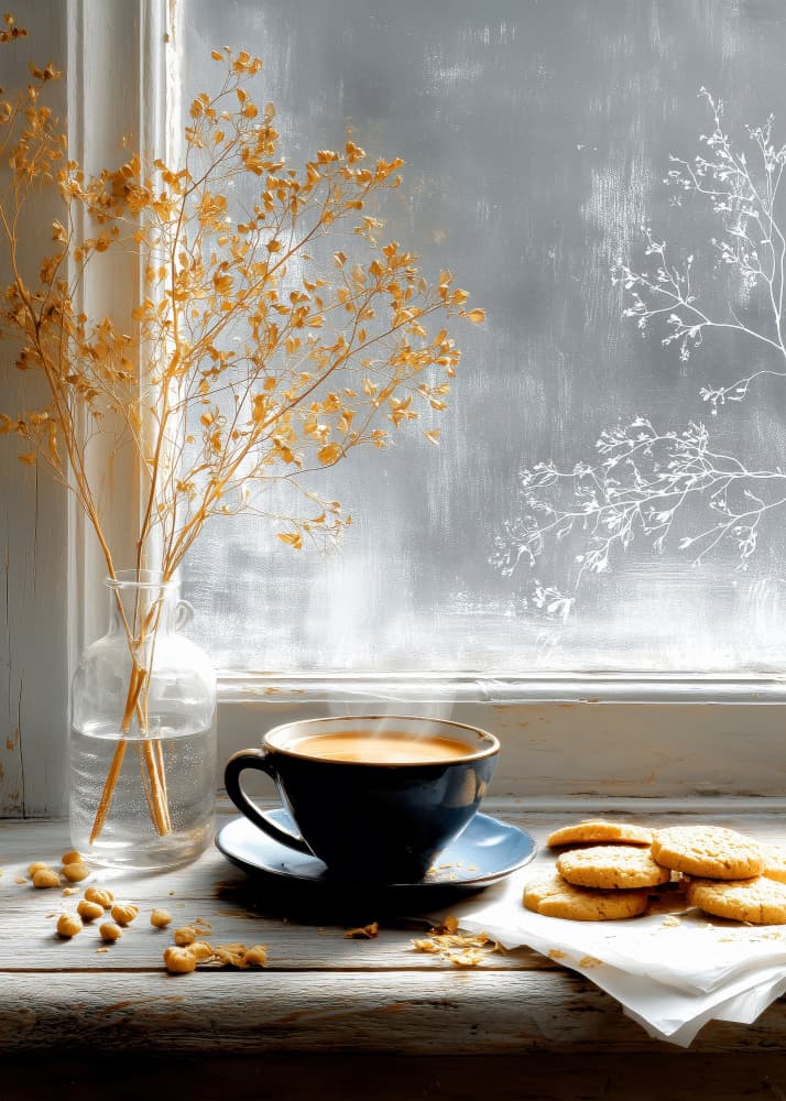 Cozy Window Coffee by Justyna Jaszke — canvas wall art