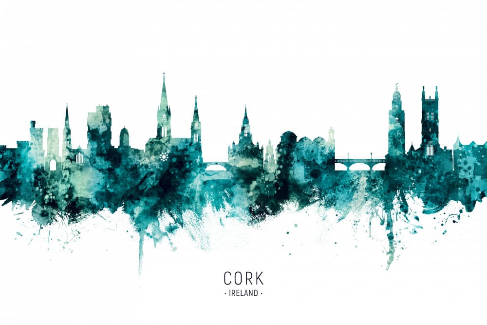 Watercolor Cork Skyline by Michael Tompsett — canvas wall art