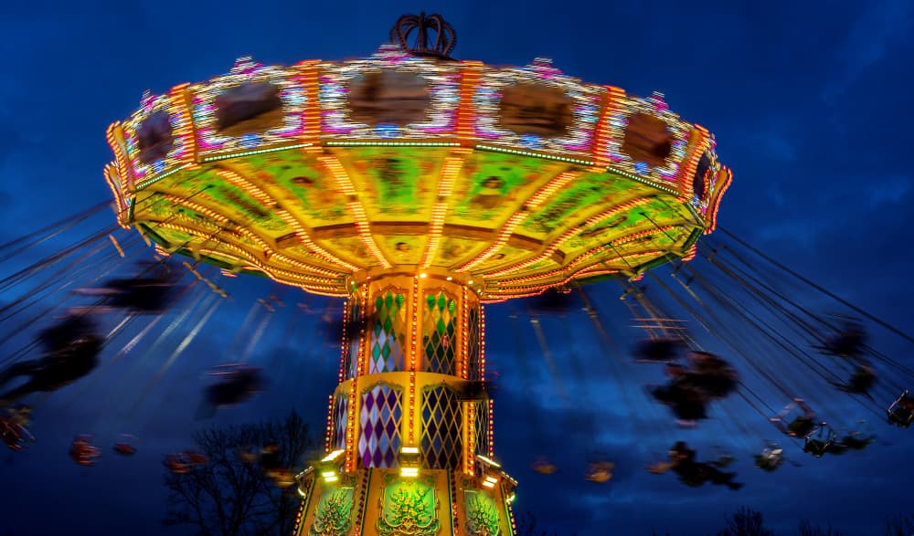 Colorful Swing Ride Night by Michael — canvas wall art