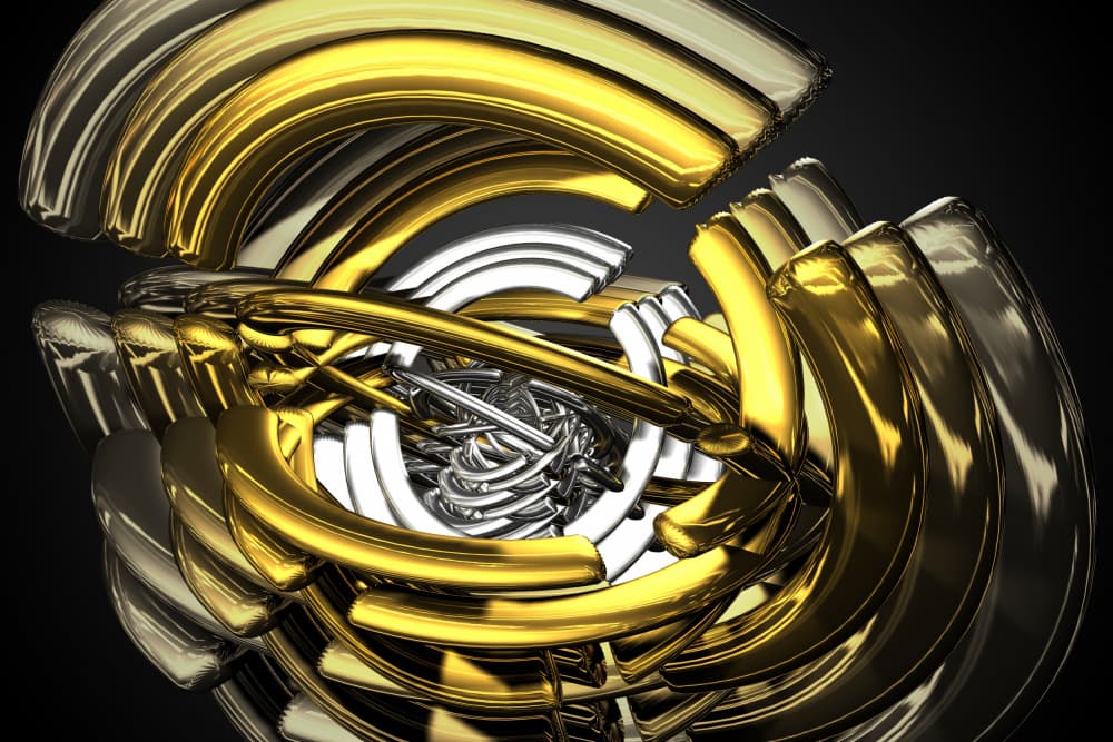 Dynamic Gold Silver Curves by Rafal Kulik — canvas wall art