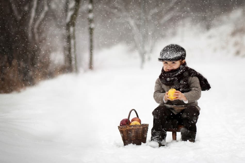 Boy With Winter Apples by Tatyana Tomsickova — canvas wall art