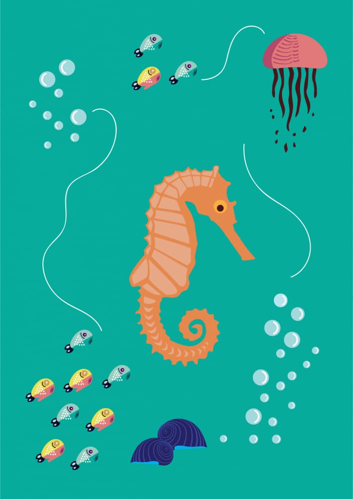 Seahorse and Sea Friends by Magdalena Herichova — canvas wall art
