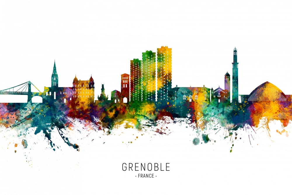 Grenoble Watercolor Skyline by Michael Tompsett — canvas wall art