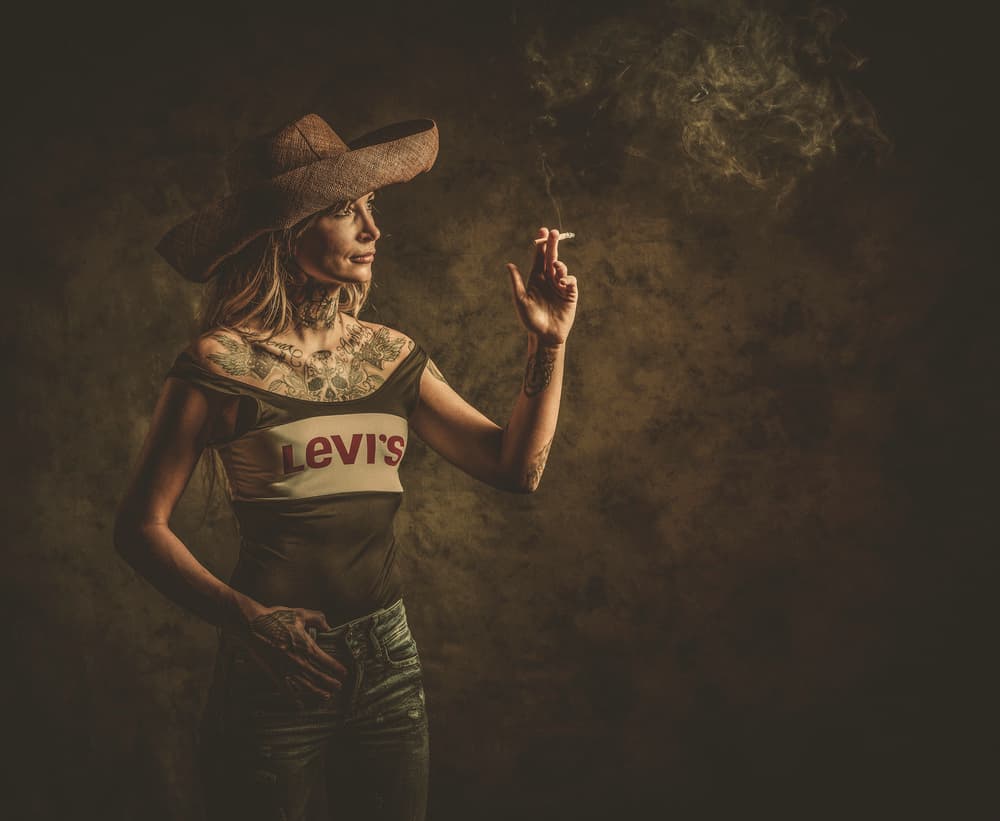 Smoking Woman In Hat by gNo — canvas wall art