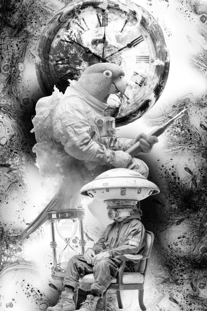 Parrot Astronaut Time by Rafal Kulik — canvas wall art
