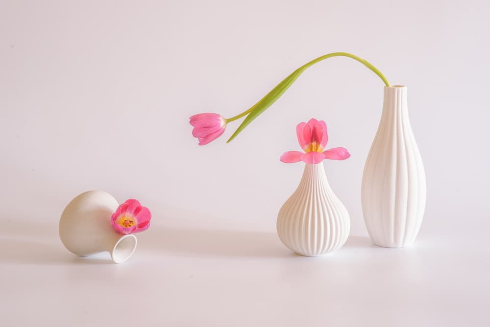 Pink Tulips White Vases by Alice Sheng — canvas wall art