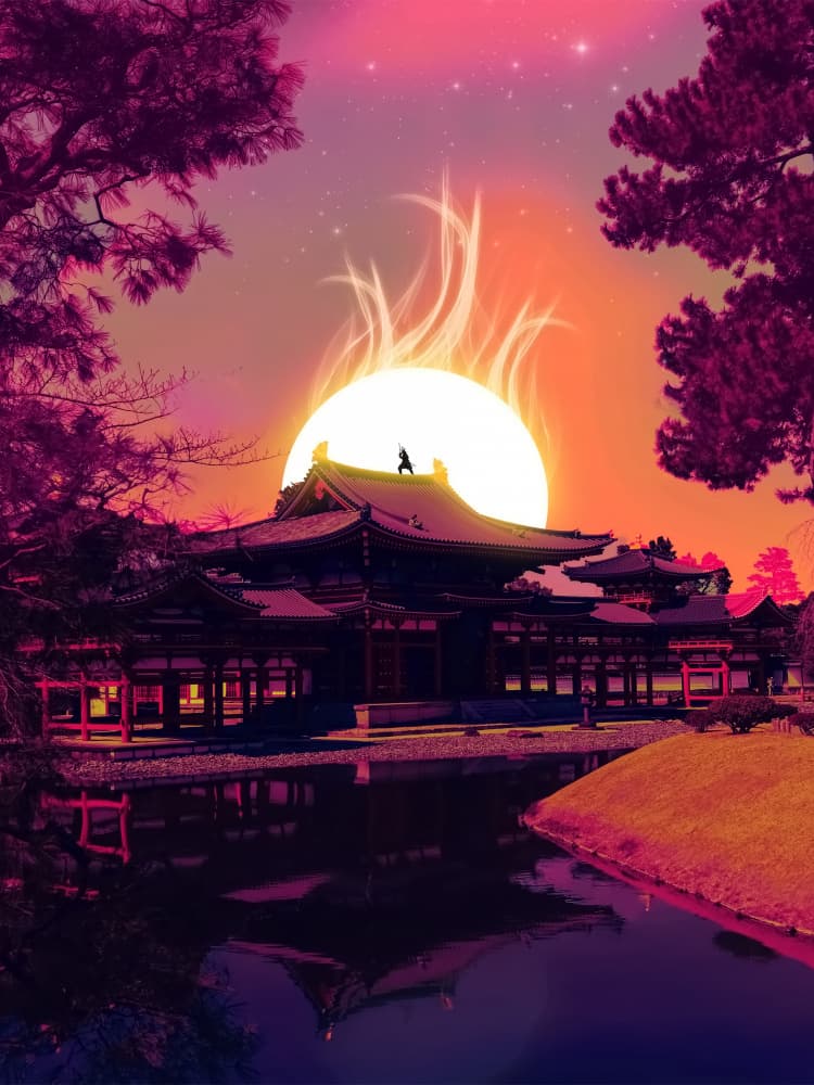 Temple Warrior Sunset by Ritvik takkar — canvas wall art