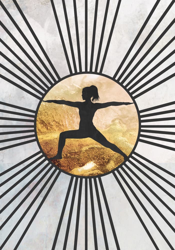 Golden Warrior Yoga Pose by Sarah Manovski — canvas wall art