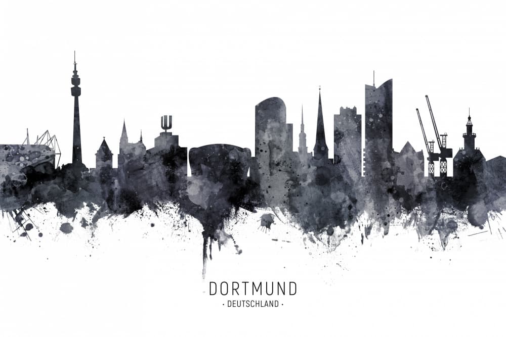Dortmund Skyline Watercolor by Michael Tompsett — canvas wall art