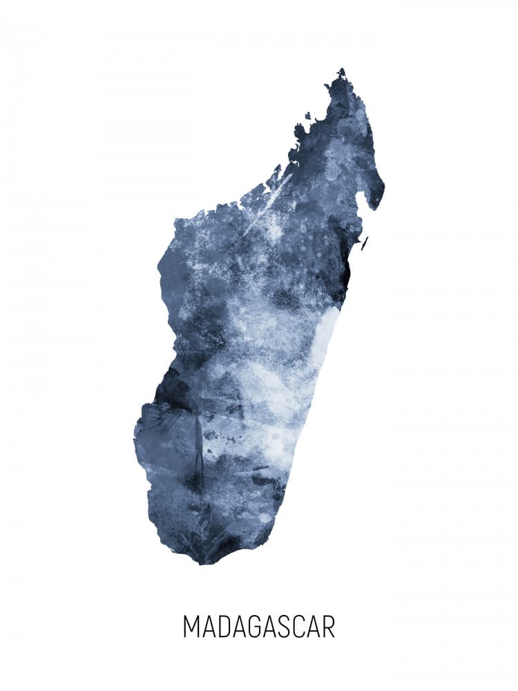 Indigo Madagascar Map by Michael Tompsett — canvas wall art