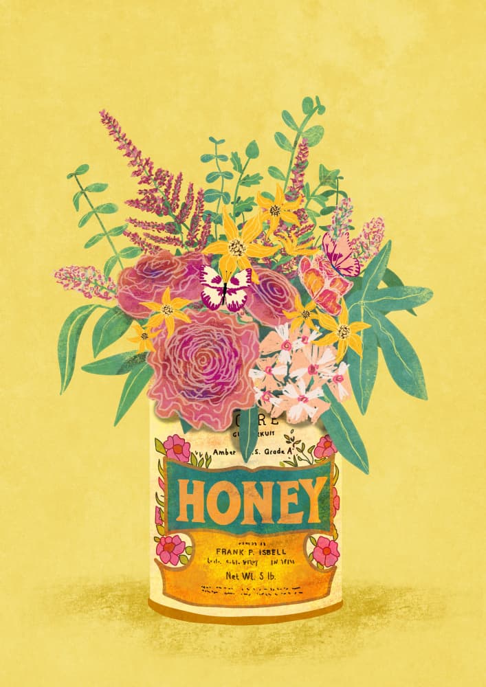 Flowers In a vintage Honey Can by Raissa Oltmanns — canvas wall art