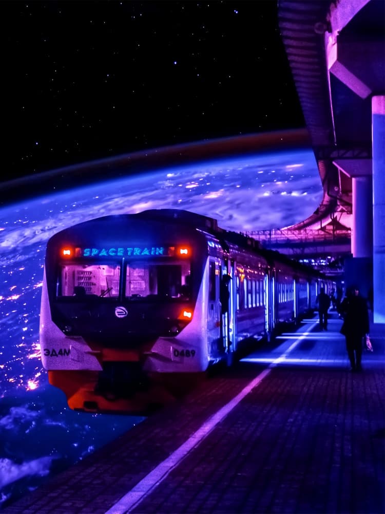 Space Train Night View by Ritvik takkar — canvas wall art