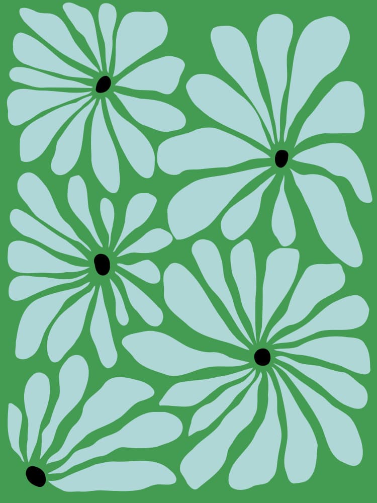 Retro Blue Flowers by Miho Art Studio — canvas wall art