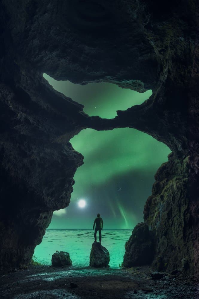 Northern Lights Cave View by David Martin Castan — canvas wall art
